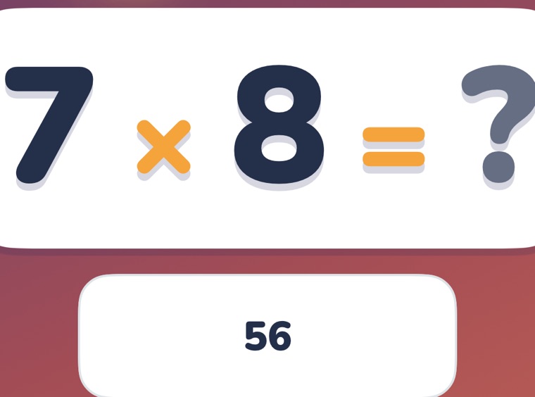 The question 7 times 8 with 56 typed in the answer box